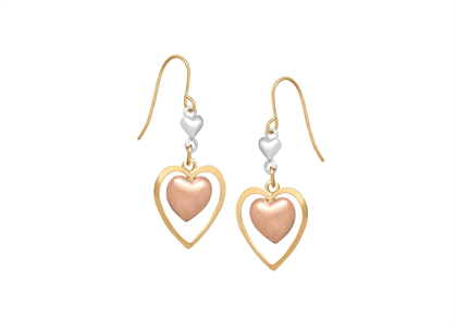 Three Tone Plated Dangle Heart Earring